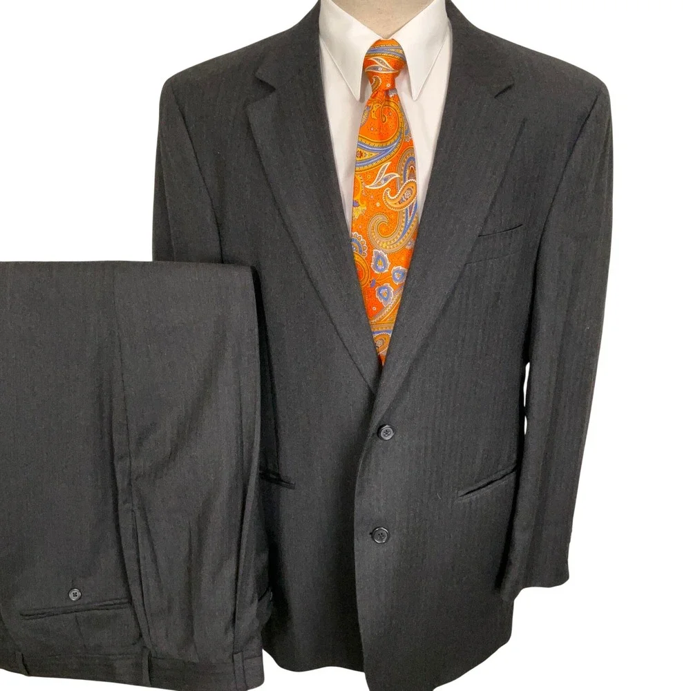 Jos. A. Bank Suit Mens 42L Charcoal Gray  Herringbone Wool Cashmere